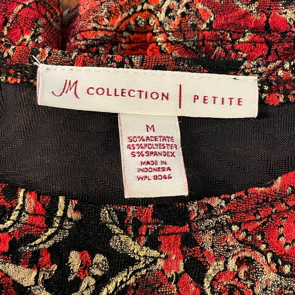 Red Black Paisley Blouse 3/4 Sleeve Top by JM Collection Petite Medium 🌹✨ - Picture 9 of 11